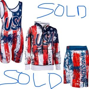USA Wrestling set - singlet, hoodie & shorts